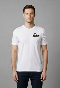 Wit t-shirt met logo in kleur naar keuze